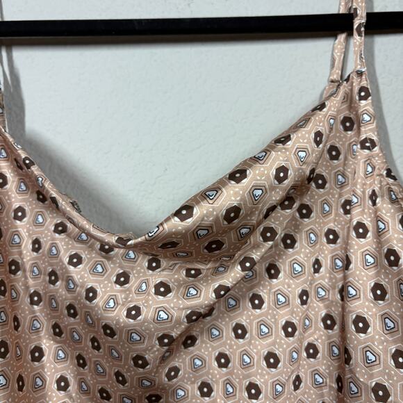 Sollinarry Small Satin Tile Print Cami Top Tan Cowl Neck Spaghetti Straps - Picture 5 of 9